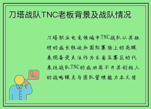 刀塔战队TNC老板背景及战队情况