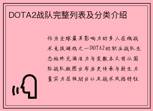 DOTA2战队完整列表及分类介绍